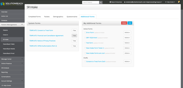 SR Intake Forms UI